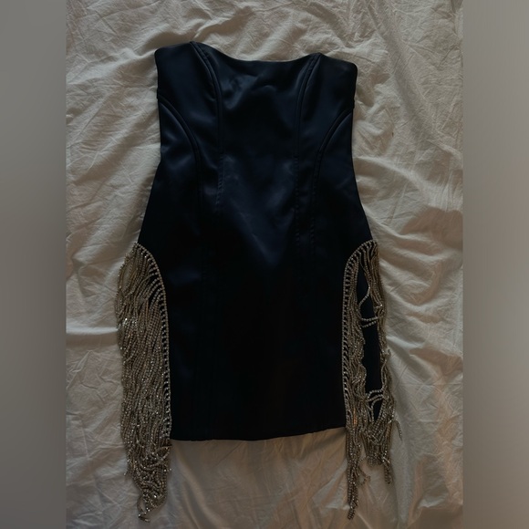 Oh Polly Dark Blue Corset Diamente Mini Dress - Picture 3 of 5